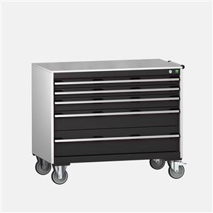 cubio mobile cabinet with 5 drawers & lino worktop. WxDxH: 1050x650x890mm. RAL 7035/5010 or selected Bott MobileIndustrial Tool Storage Trolleys 1050mm x 525mm